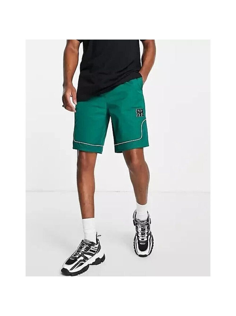 Topman "longline" green basketball shorts men's sz 38 drawstring